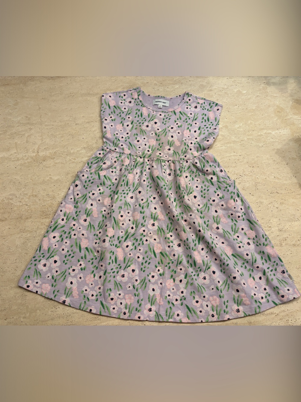 Sammy + Nat Lavender Floral Cotton Dress with Pink & Green Print